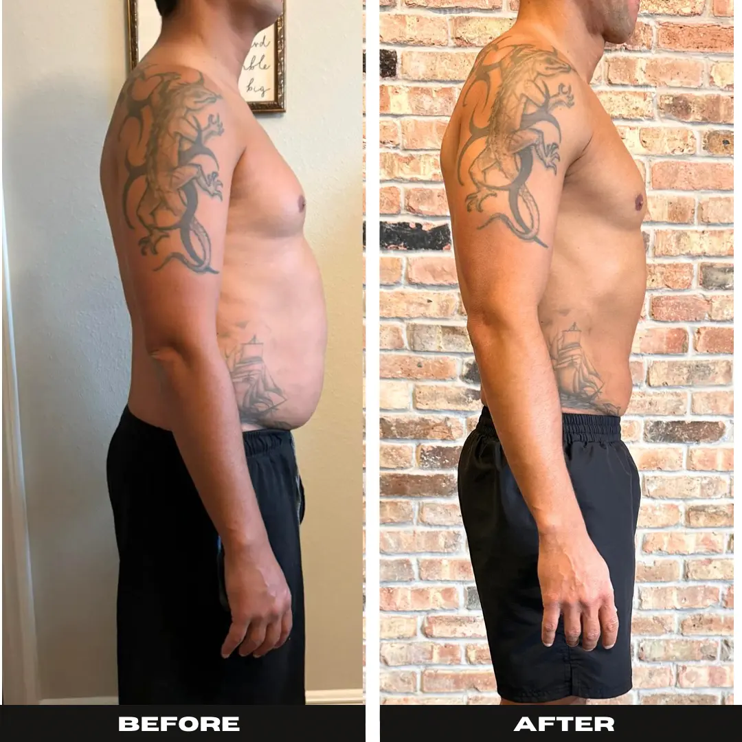 Antes e depois de aluno com perda de barriga